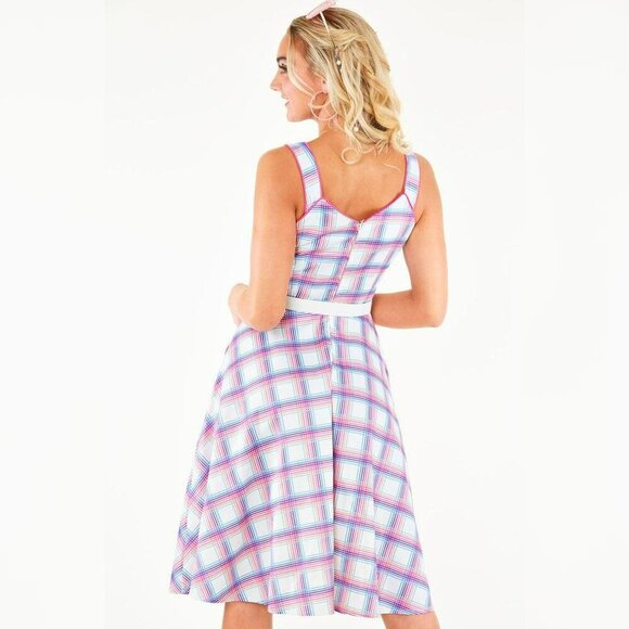 Voodoo Vixen Vita Tartan Rainbow Dress Vintage Belted Retro M - Picture 13 of 13